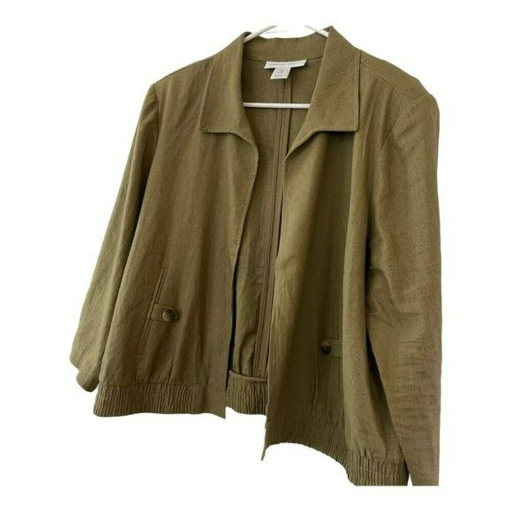 Carol Wren Jacket Size XL Linen Olive Green Lightweight - Picture 2 of 5